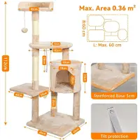 StarTech.com Arbre à chat - Tour d'escalade pour chats d'intérieur - Multi-niveaux - 5 niveaux + - Bois - Griffoirs, cachette et plateformes rembourrées