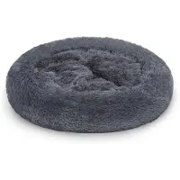 Vigevee Lit pour chien , 80 cm, gris foncé, panier doux et rond pour animaux de compagnie en peluche longue, avec bordure haute et base antidérapante