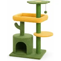 StarTech.com Kaktus Katzenbaum - Griffoir à 4 étages pour chats d'intérieur - Petit modèle avec cachette - Plateforme d'observation et lit - Poteaux à griffer et jouet à balle - Vert