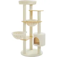 StarTech.com Arbre à chat Katzenbaum - Modèle XL - Hauteur : 135 cm - 5 niveaux - Structure en bois avec des poteaux en sisal - Hamac, cabane et plateforme supérieure avec des jouets à balles