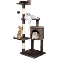 StarTech.com Arbre à gratter pour chats d'intérieur - Modèle PE00113002 - Multi-étages (5 niveaux et plus) - Poteaux à gratter - Plateformes de repos rembourrées et cachette - Bois - Couleur PE00113002