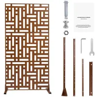OEM Panneau de protection en acier, largeur 119,4 cm x hauteur 193,2 cm, cloison extérieure en 3 parties pour jardin, balcon, terrasse, intérieurs, couleur marron