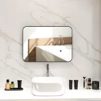 SUGIFT Miroir de salle de bain mural anti-éclats, cadre métallique noir, montage horizontal ou vertical, noir | 50 x 70 cm | Verre de 4 mm | 4,5 kg