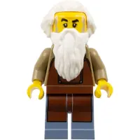 LEGO Minifigurine représentant un travailleur ferroviaire : cheveux et barbe blancs, tablier brun rougeâtre (référence : bdp120)