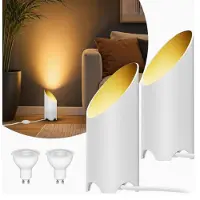 Xdovet 2 spots LED encastrables au sol, intérieur, salon, 7W, culot GU10, blanc, éclairage d'ambiance LED blanc chaud avec interrupteur au pied et câble, idéal pour l'éclairage indirect et les plantes