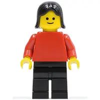LEGO Minifigurine , torse rouge uni avec bras rouges, jambes noires, personnage féminin (référence : pln145)