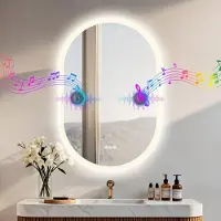 LUVODI Miroir de salle de bain ovale WISFOR avec Bluetooth, 60x90 cm, miroir mural éclairé, fonction mémoire, anti-buée, 3 couleurs de lumière réglables, idéal pour la salle de bain