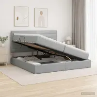 Prolenta Lit coffre exclusif avec matelas, couleur gris clair, dimensions 200 x 200 cm, revêtement en tissu