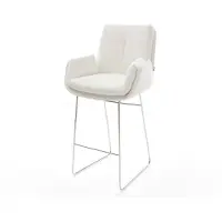 DELIFE Chaise-de-bar Clea-Flex Bouclé Crème-blanc Pied trapèze acier inoxydable Argent