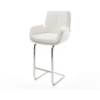 DELIFE Chaise-de-bar Clea-Flex Bouclé Crème-blanc Pied cantilever acier inoxydable Argent