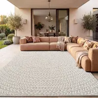 Paco Home Tapis d'extérieur, résistant aux intempéries, pour balcon ou salon, style bohème, motif géométrique, en sisal, couleur unie, crème, dimensions 120x170 cm
