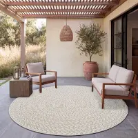 Paco Home Tapis d'extérieur, résistant aux intempéries, pour balcon ou salon, style bohème, motif géométrique, en sisal, couleur unie, crème, diamètre 120 cm