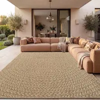 Paco Home Tapis d'extérieur, résistant aux intempéries, pour balcon ou salon, style bohème, motif géométrique, en sisal, couleur unie beige, dimensions 160x230 cm