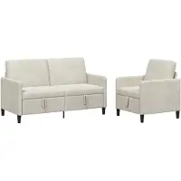 vidaXL Ensemble de canapés avec rangement, 2 pièces, couleur crème, revêtement en polyester