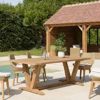 Macabane KALLY - Table à manger jardin 220x100cm teck recyclé pieds en V inversé KALLY