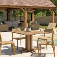 Macabane KALLY - Table à manger jardin carrée 110x110cm teck recyclé KALLY (2 COLIS)