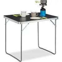 Famanu Table de camping pliable en aluminium et MDF - Légère et compacte - 70 x 80 x 60 cm - Table pliante argent/grise
