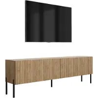 3Xeliving Meuble TV avec façades à motifs rainurés, en bois de chêne, et pieds noirs droits