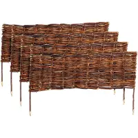 Relaxdays Bordures de parterre , osier, lot de 4, H x L : 20 x 60 cm, à enfoncer, parterres et pelouse, bordures de parterre basses, marron