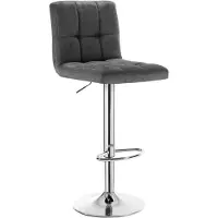 BellaFurn Tabouret de bar pivotant et réglable en hauteur, avec assise en lin | Gris foncé | 44x38x92-114 cm