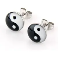 Jojomino PAIRE de boucles d'oreilles rondes symbole Yin et 10 mm