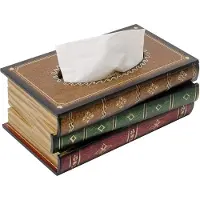 TAUOH 1pc Crafted Classical Retro Wooden Antique Book Tissue Box Cover Rectangular Tissue Holder Dispenser Paper Cover Case