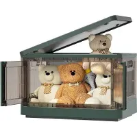 Markenlos Boîte de rangement avec couvercle, 32 litres, transparente, grande, de couleur verte