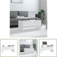 The Living Store Table basse Living Store, blanc brillant, dimensions 102x50,5x46,5 cm, matériau composite en bois