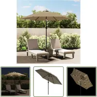 The Living Store Parasol avec lampes LED et mât en acier 300 cm Taupe