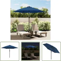 The Living Store Parasol Living Store avec éclairage LED et mât en acier, 300 cm, couleur bleu azur