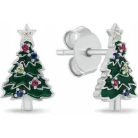 Brilio Silver Charmantes boucles d'oreilles en argent « Sapin de Noël » EA1245W, (Argent)