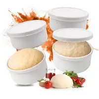 Relaxdays , boîte à boules de pizza, lot de 4, en silicone, pour jusqu'à 350 g de pâte, adaptée au congélateur, dimensions (H x D) : 6,5 x 14,5 cm, boîte à pâte avec couvercle, blanche