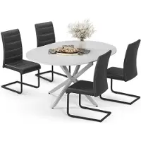 Vicco Ensemble de table à manger Loyd Blanc/Gris 120x120cm avec 4 chaises de salle à manger, noir, Model 63008