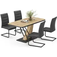 Vicco Ensemble de table à manger Fenaro Chêne de force doré 120x80cm avec 4 chaises de salle à manger, noires, Model 62988