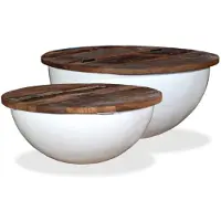 vidaXL Ensemble de 2 tables basses en vieux bois massif blanc en forme de coupe