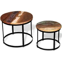 vidaXL Ensemble de 2 tables basses en vieux bois massif Rond 40cm/50cm