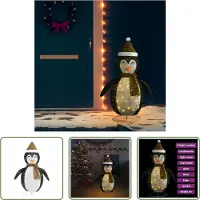 The Living Store décoration de Noël pingouin LED tissu de luxe 120 cm