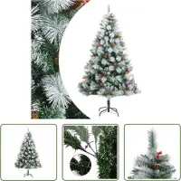 The Living Store Arbre de Noël artificiel pliable avec cônes et baies 210 cm