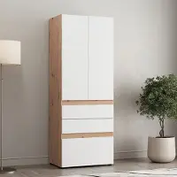Dmora Venas - Armoire 2 Portes, 79x208h cm Blanc Mat, Porte-manteaux