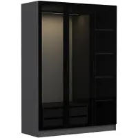 Dmora Gerrei - Armoire 3 Portes, 135x52 cm Noir Anthracite, Portemanteau