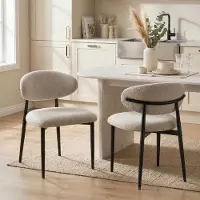 SUGIFT Lot de 2 chaises de salle à manger aspect lin, chaises de cuisine rembourrées, revêtement en polyester, beige | 58 x 58 x 77 cm | 15,2 kg | structure en acier