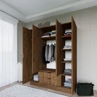 Dmora Paterno - Grande Armoire, 140x182h cm Noyer, Porte-manteaux