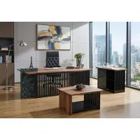 Xl Moebel Gmbh Ensemble de bureau élégant : bureau, buffet et table basse, en marron et noir