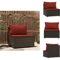 vidaXL Canapé de jardin central avec coussins Marron Poly Rattan - Canapés de jardin