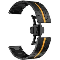 StarTech.com Bracelet en métal pour montre connectée - Universel 22 mm - Acier inoxydable - Boucle déployante - Noir et orange