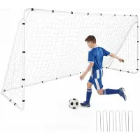 Costway But de football , 367x181 cm, avec cadre métallique, rebondisseur de football, filet de football, filet d'entraînement à 7 angles, cadre métallique, 4 piquets pour fixation au sol