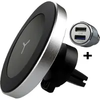 ISetchi Support de téléphone pour voiture avec chargeur sans fil (chargeur rapide 15 W, couleur argent) - Chargeur de voiture avec chargeur Quick Charge 12 V inclus - Magnétique