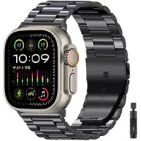 StarTech.com Bracelet en acier inoxydable - Bracelet pour montre connectée - Boucle déployante - 42/44/45 mm - Noir - Outil de réglage inclus