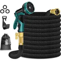 Markenlos Tuyau d'arrosage , 50 mètres - 10 fonctions, tête de pulvérisation - Raccords en laiton massif - Tuyau flexible - Noir - 15 mètres