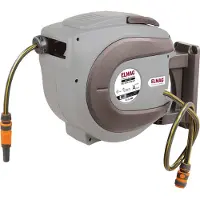Elmag Boîtier automatique pour tuyau d'arrosage, enrouleur de tuyau de 25 mètres, boîtier en plastique PVC résistant aux UV, poignée intégrée, mécanisme d'enroulement à couches, raccordement 1/2" (11 mm)